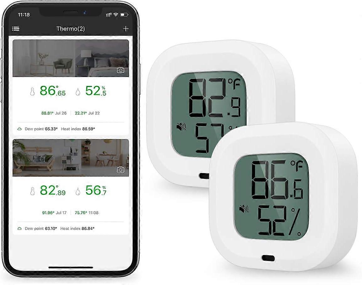 2-piece Bluetooth hygrometer/thermometer with data export function, suitable for iOS and Android system alarm clock