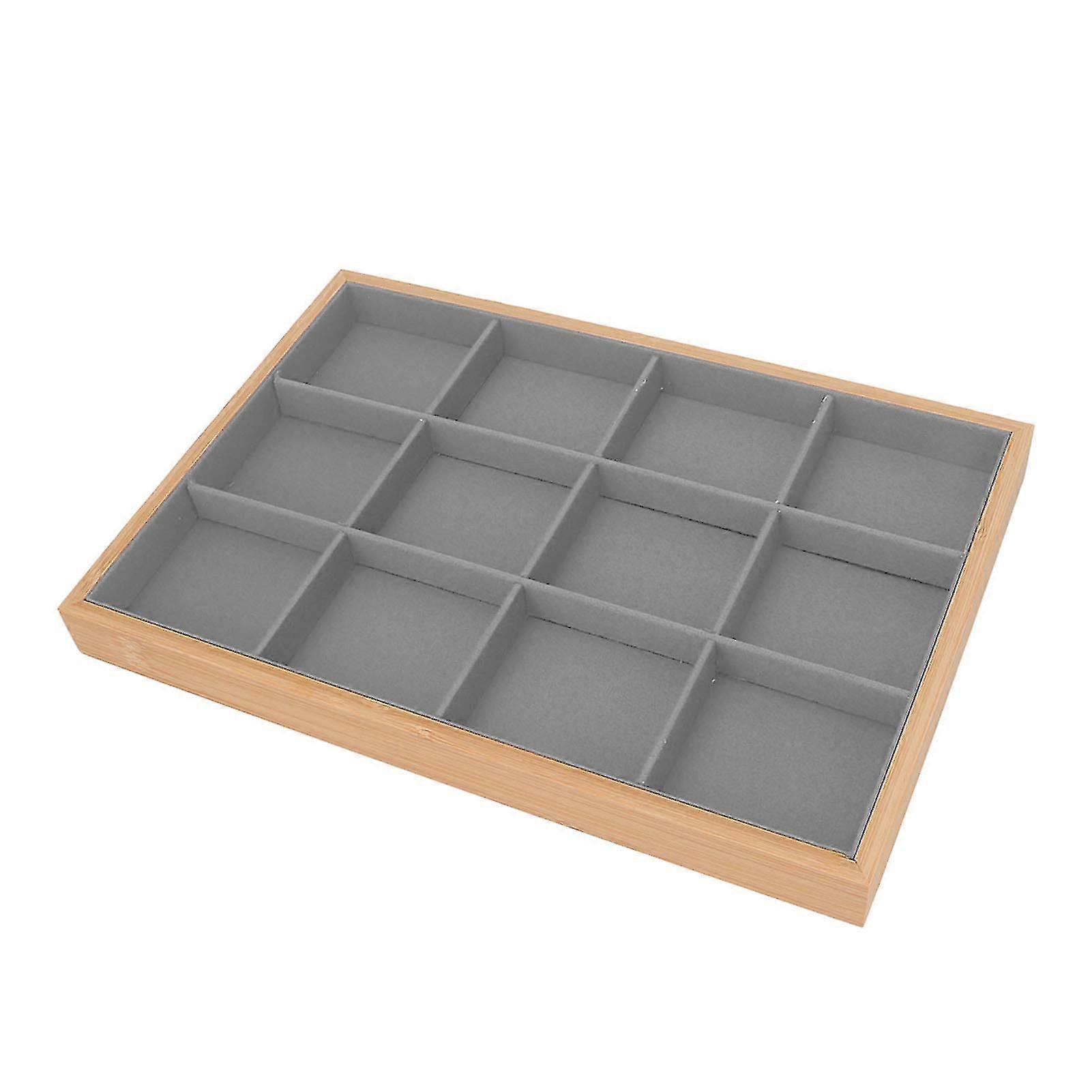 Gray Jewelry Tray with 12 Grids - Soft, Elegant, and Lightweight Storage Drawer for Bedroom