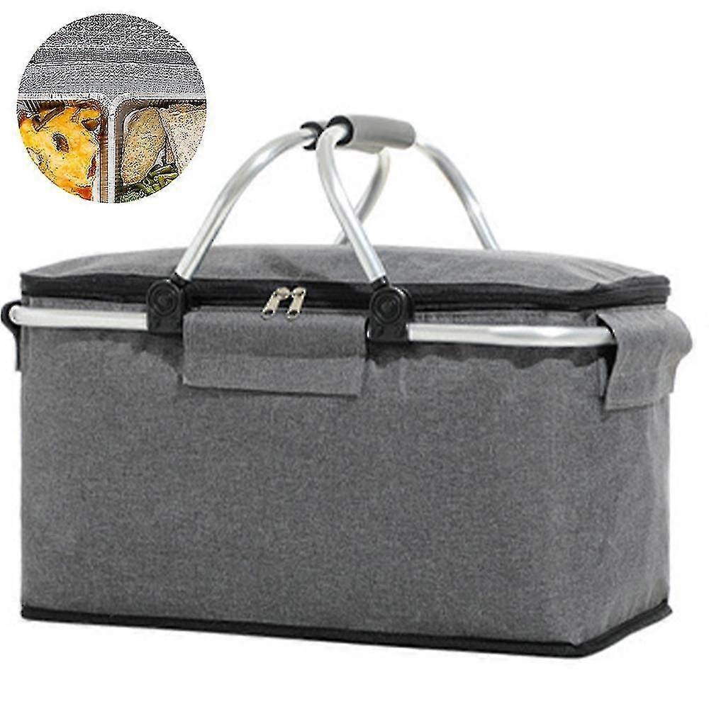 1 pcs Picnic Basket,Portable Collapsible Cooler Bag, Grocery Basket with Lid,2 Sturdy Handles,Storage Basket for Picnic,Food Delivery - Gray