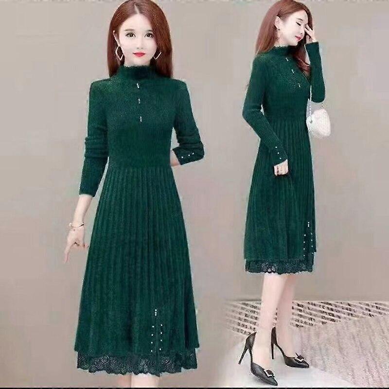 Pullover lace sweater women autumn and winter imitation mink wool sweater over the knee medium long sweater female