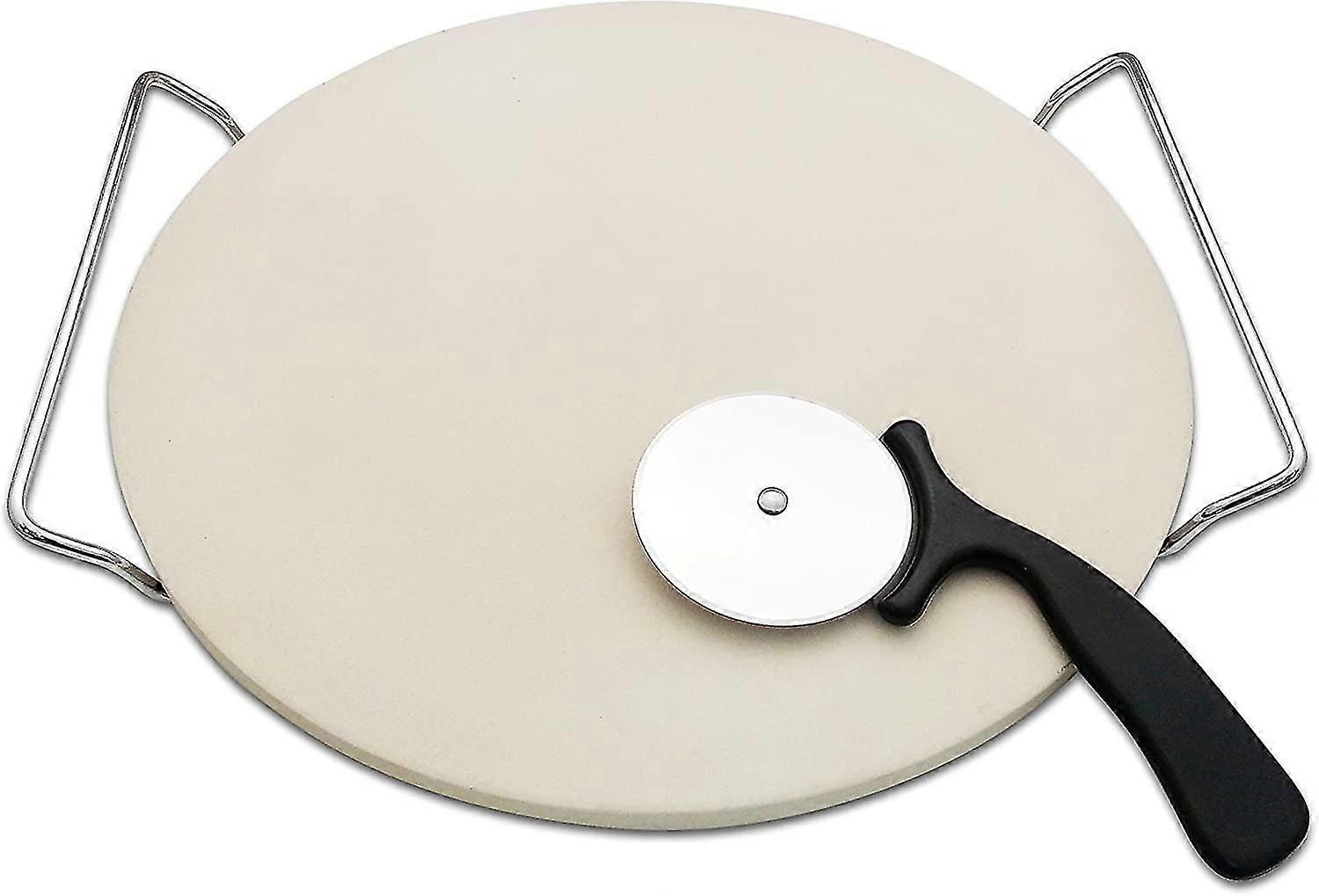 way: 13 Inch Round Pizza Stones for Grill and Oven, Cordierite Baking Stones Set with Serving Rack & Cutter - Durable and Safe Cooking Stone Pan for B