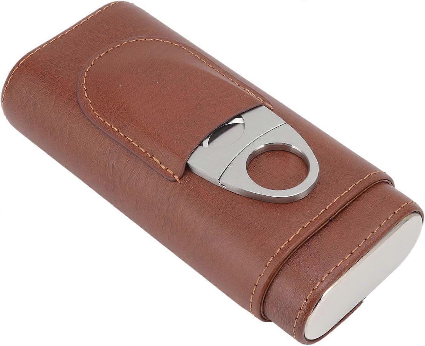 Leder 3 Finger Zigarrenetui Zedernholz Futter Reise Tragbarer Zigarrenhalter mit Schere Braune Handnähtechnik Importiertes Leder - Generisch