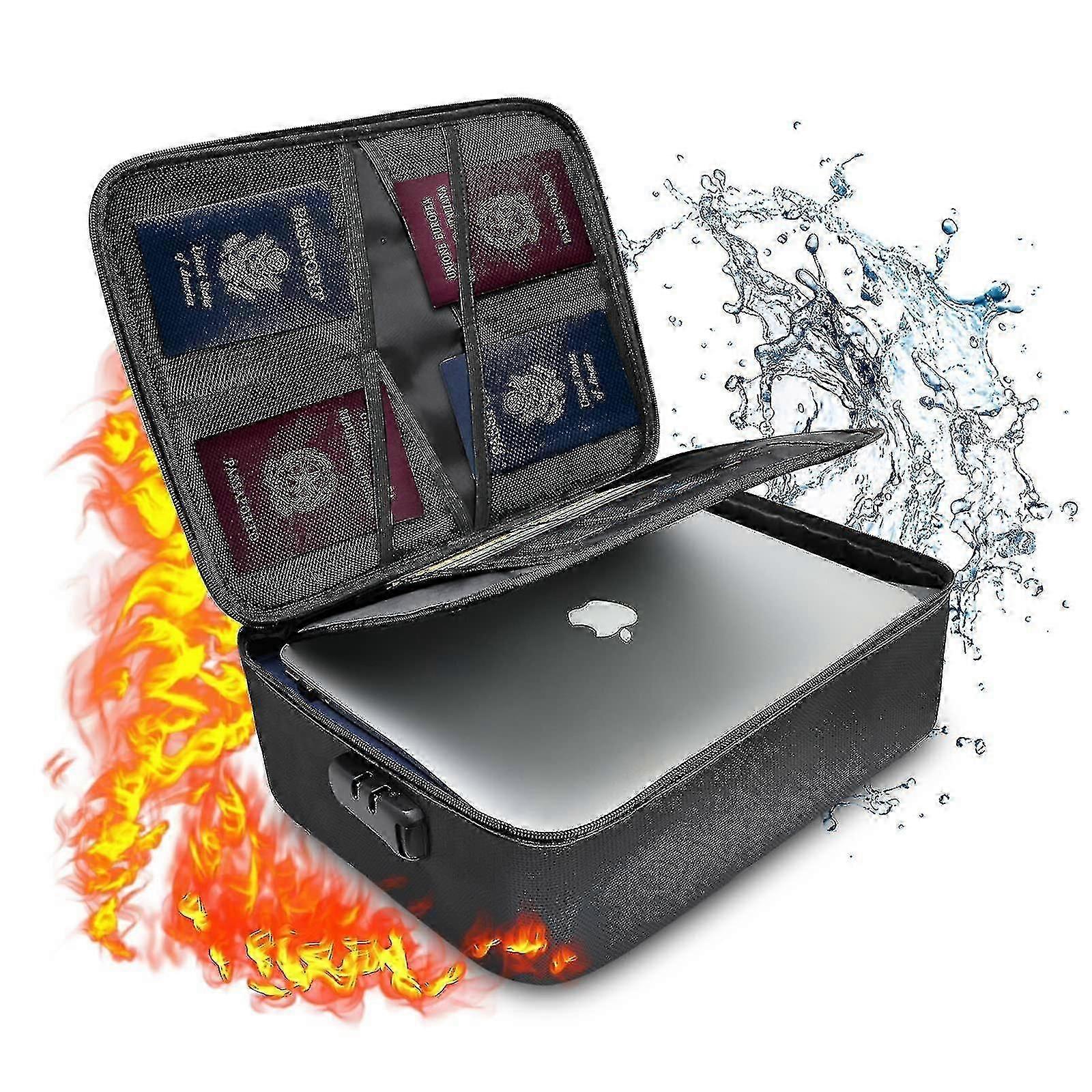 תיבת מסמכים חסינת אש 37x27x10cm קופסת אחסון קבצים כספת מסמכים דו-שכבתית עם מנעול רוכסן עמיד למים נייד לאישורי מסמכים חשובים -