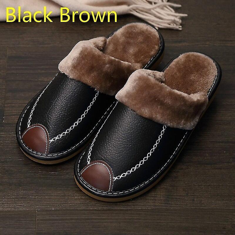 Mænds hjemmesko Sort Vinter Pu Læder Hjemmesko Varme Hjemmesko