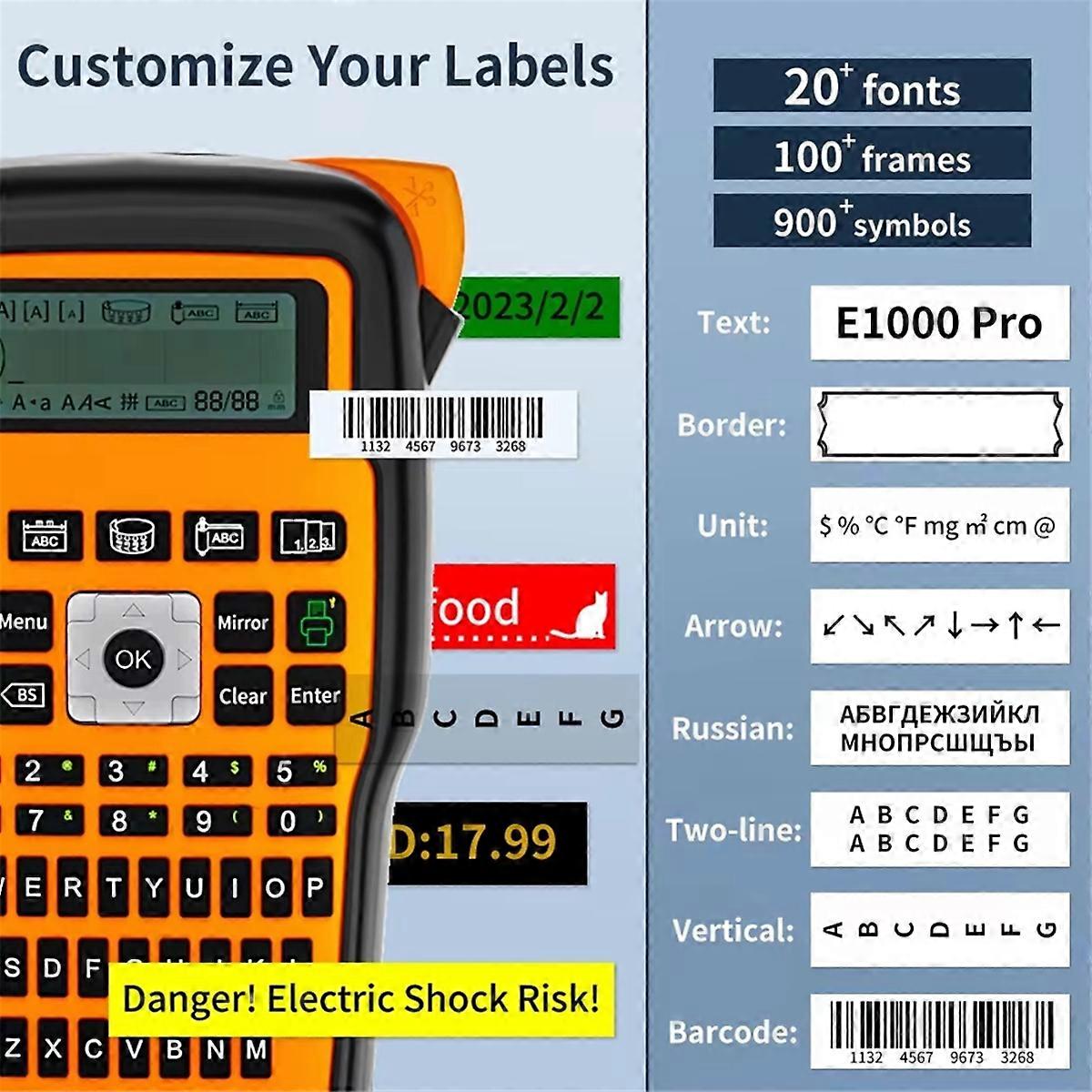 E1000 Label Maker Printer QWERTY Keyboard Orange