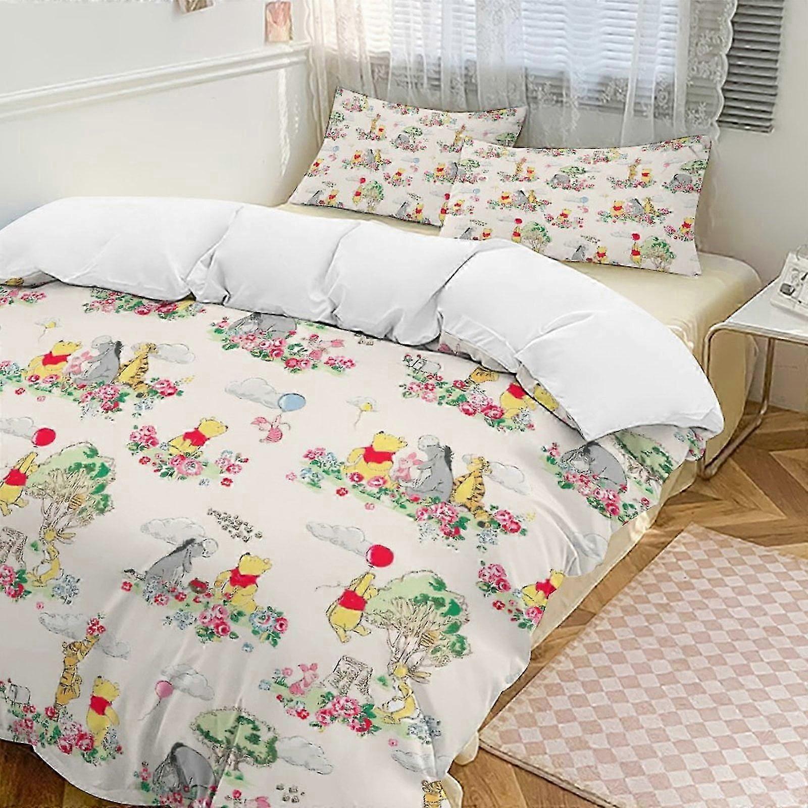 v6852 Bed Sheets Bedding Nature Winnie The Pooh Comforter Set Soft 3 Pcs Twin Bedding Sets Thicken for All Season, 1 Comforter 2 Pillow Shams Bed S