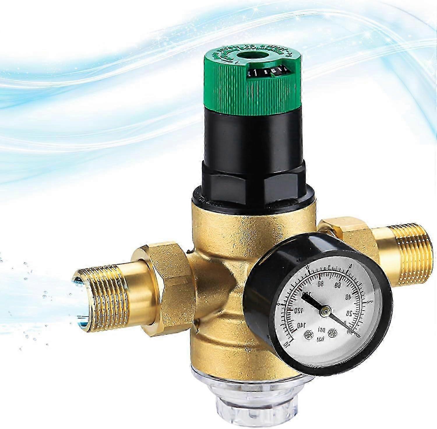 Regolatore di pressione dell'acqua 3/4 di pollice, regolatore di pressione dell'acqua con manometro dell'acqua e filtro a rete, valvola di pressione dell'acqua in ottone per regolatori