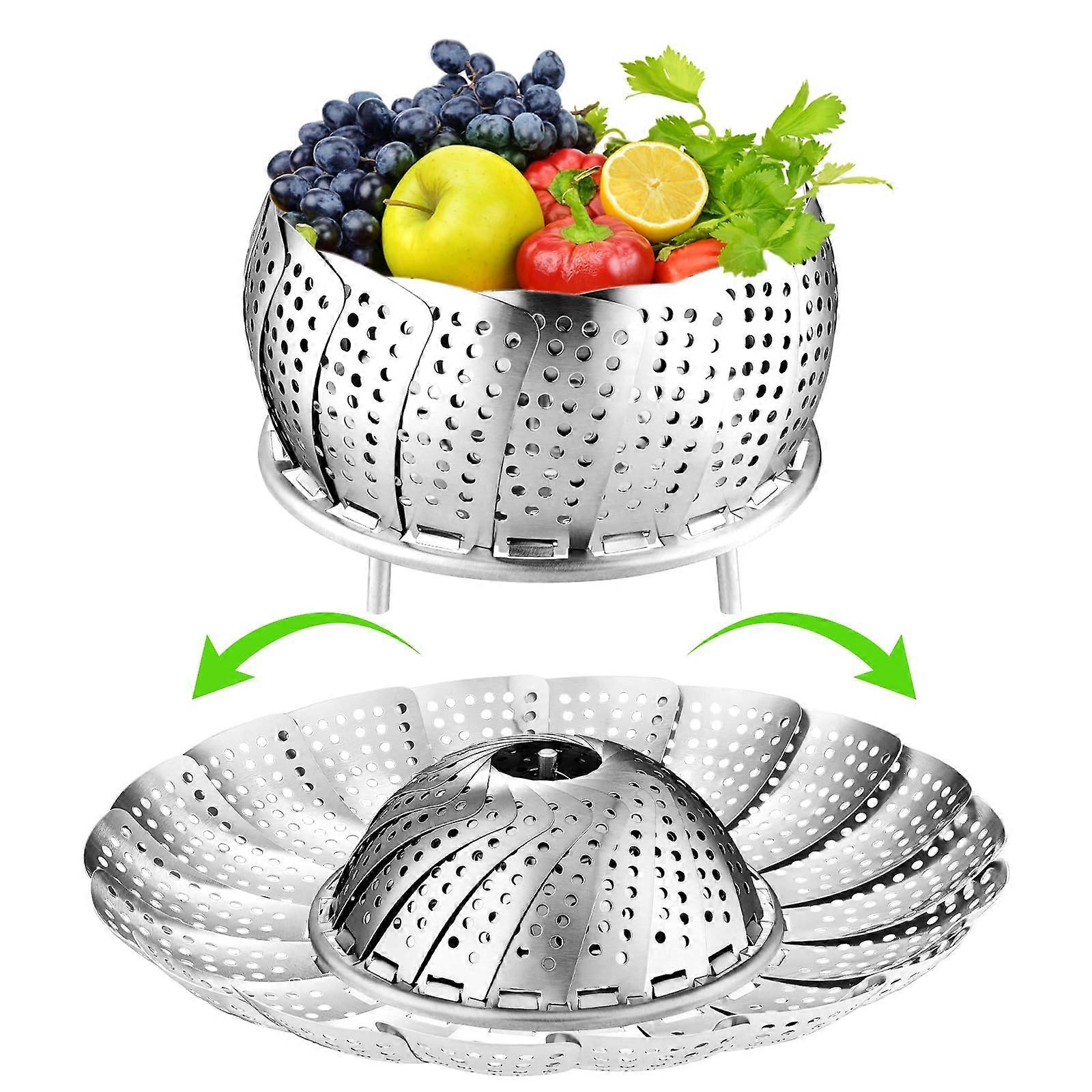 Vegetable Steamer Basket 304 Stainless Steel, Folding Expandable Design, Fits 5.9 To 10 Inch Pots For Cooking