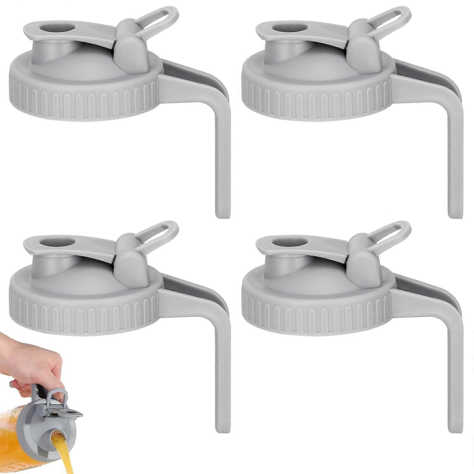 Mason Jar Pour Spout Lid for Wide Mouth Jars, Airtight Flip Cap with Handle, Leak-Proof, Durable, 4-Pack