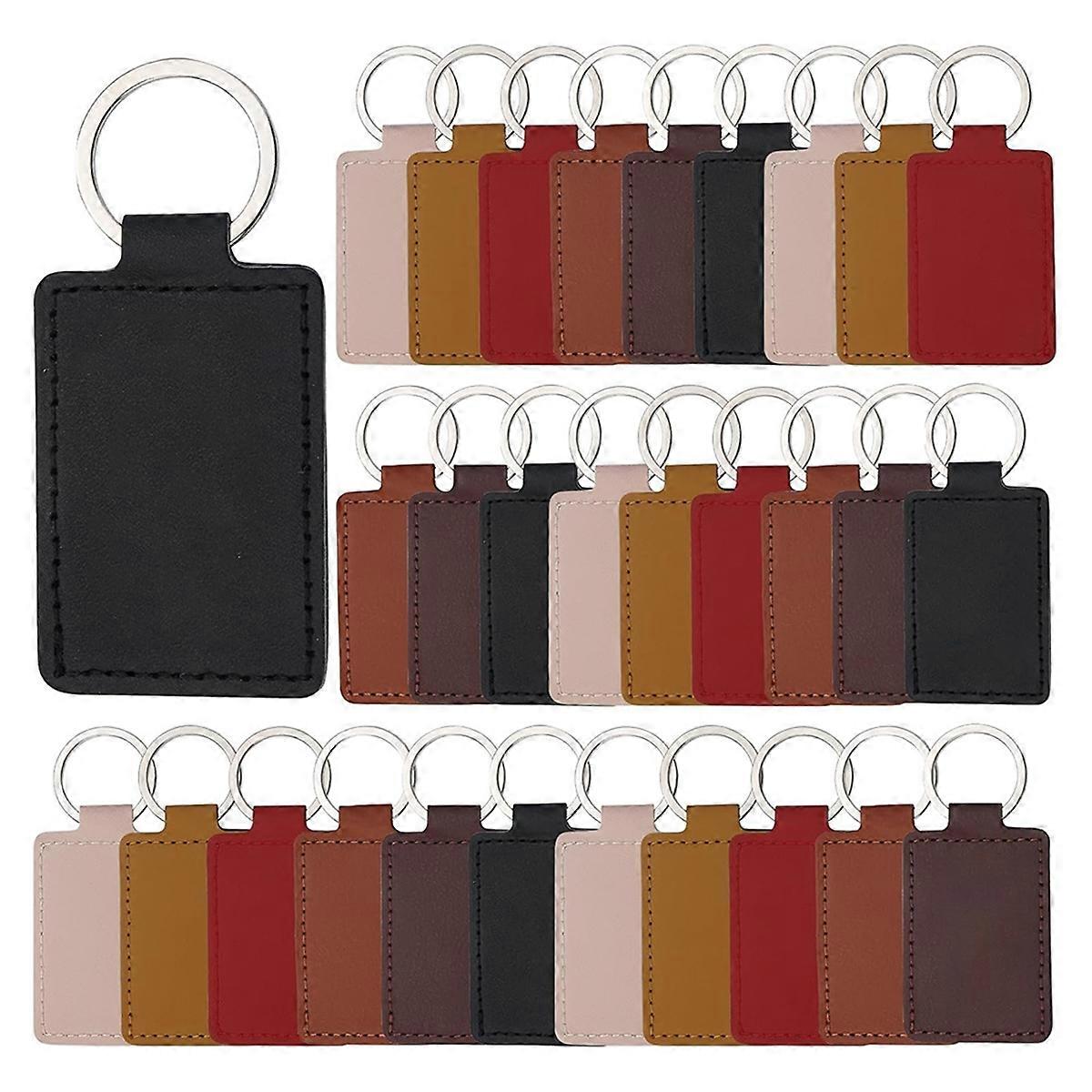 60Pcs PU Leather Keychain,6Colors Rectangular Leather Key Fob Kit,Engraving Keychain for Stamping C