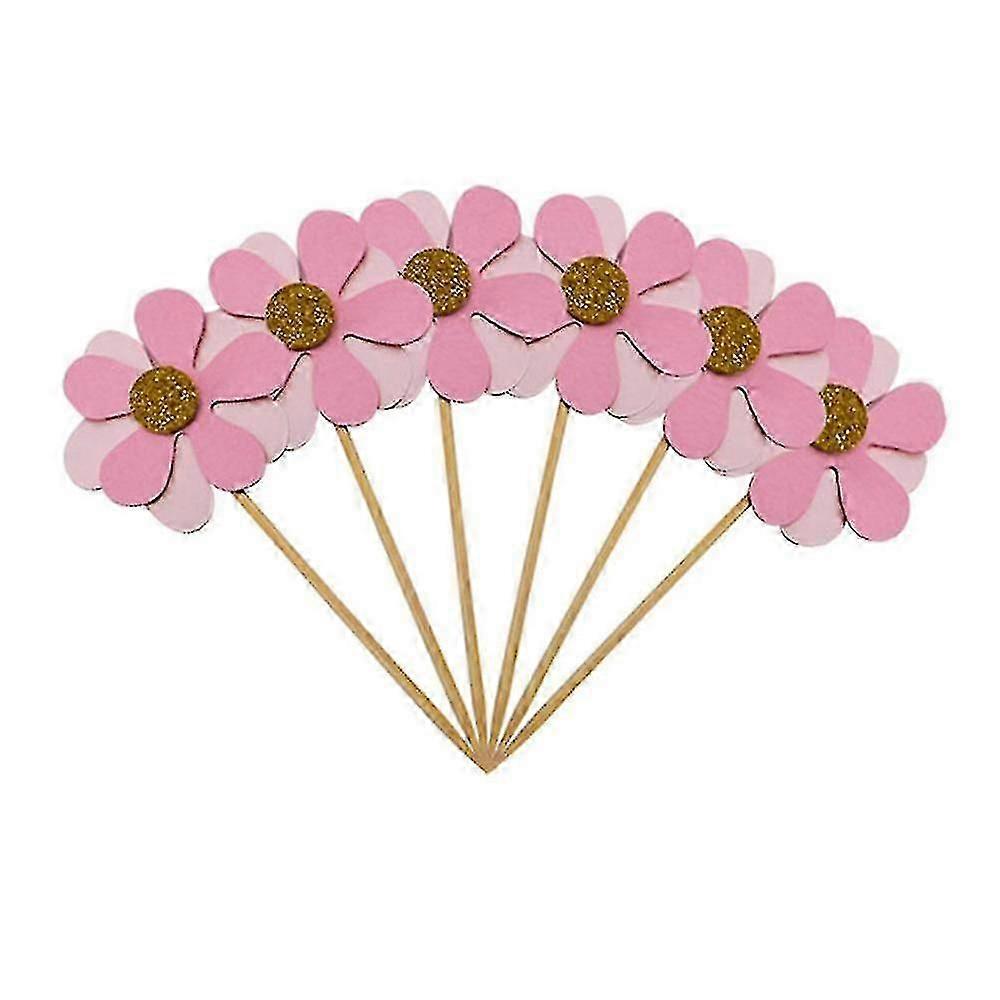 6pc Flicker Flower Petal Cake Toppers, Pink