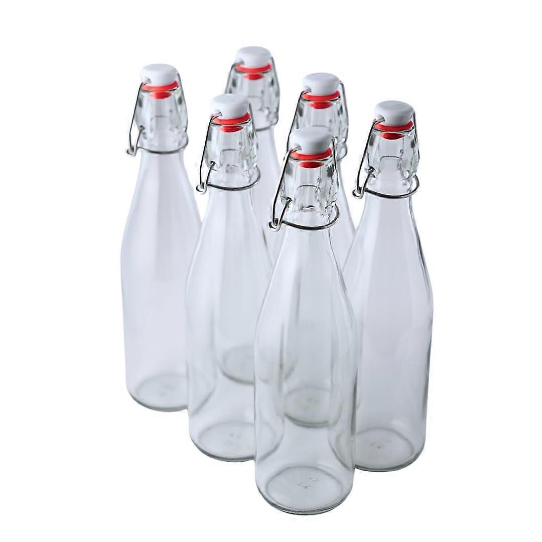 Swing Top Glass Bottles - 16 oz Pack of 6 - Amber Flip Top Bottles for Carbonated Drinks