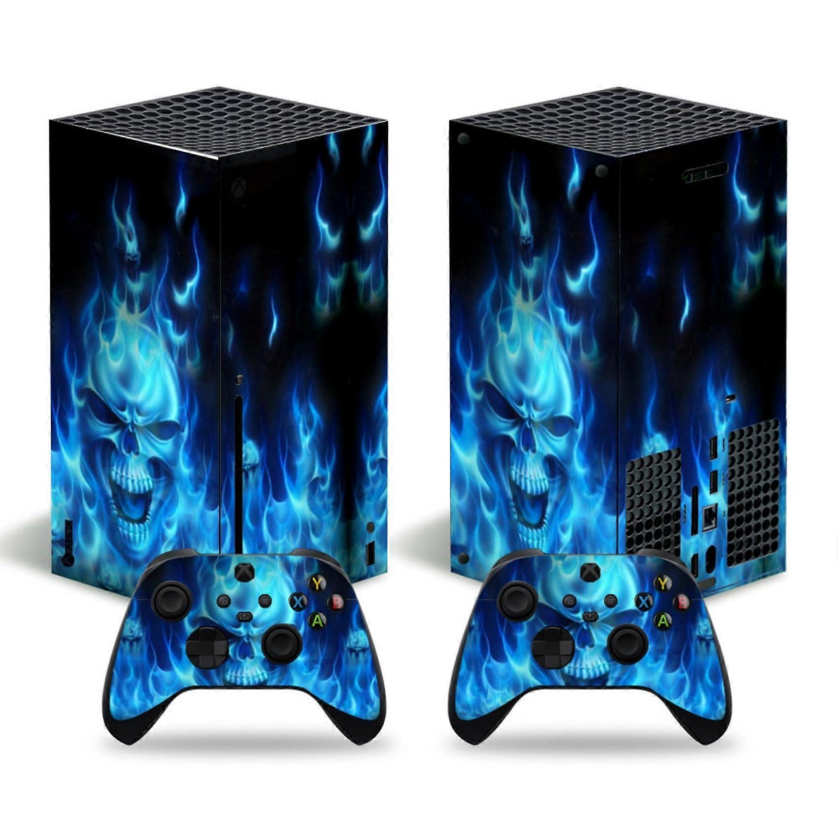 Black Skin for Xbox Series X, Protective Film Sticker for X-Box Series X Console Controllers, Skin Sticker Decal Full Cover(Blue Skull)