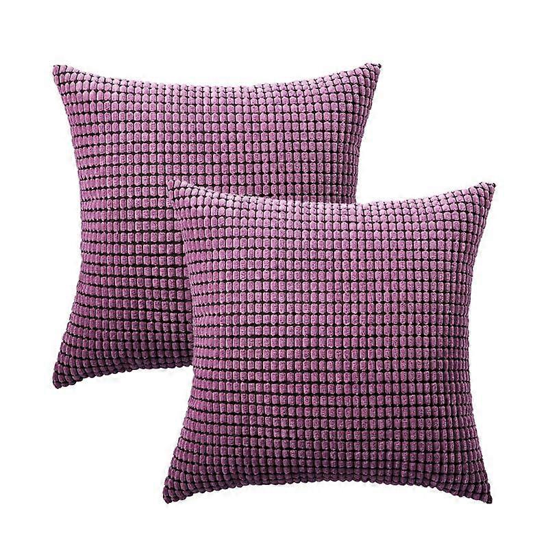 Pillowcase Nordic Corduroy Pillow 45*45cm Pillowcase without core 2PCS (Corn Kernel-Purple)