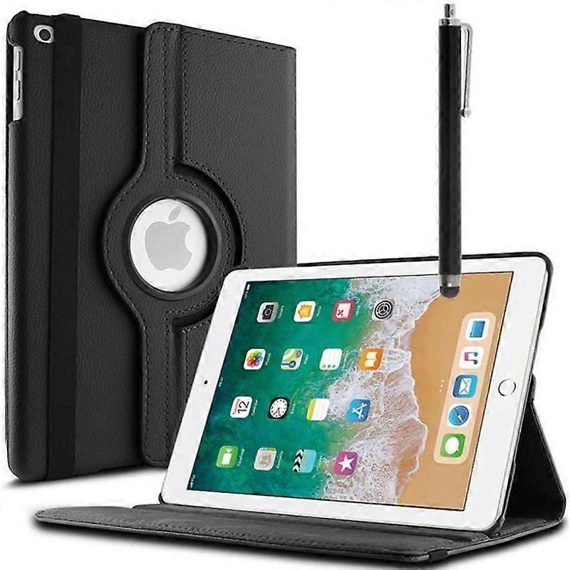 For Apple iPad 97 2018: 360 Rotation Rotating Case + Stylus - BLACK