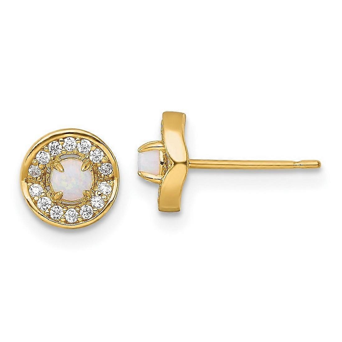 7mm 14k Solid Yellow Gold Polished Opal and Cubic Zirconia Post Earrings 7x7mm Wide Stud Earring for Women