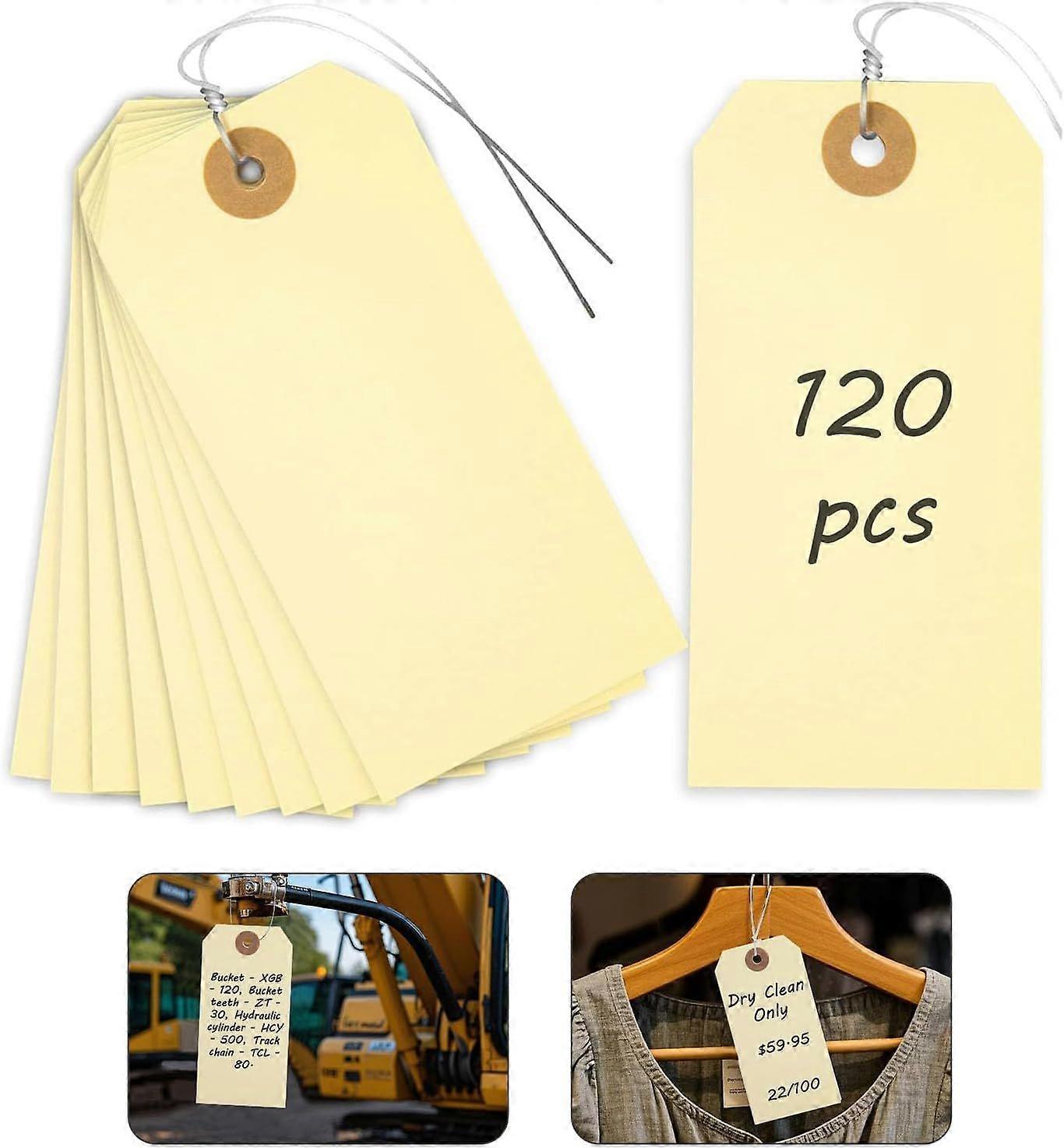 2025 High quality brand new Tags with Wire, 120 PCS Manila Shipping Tags 4 3/4"