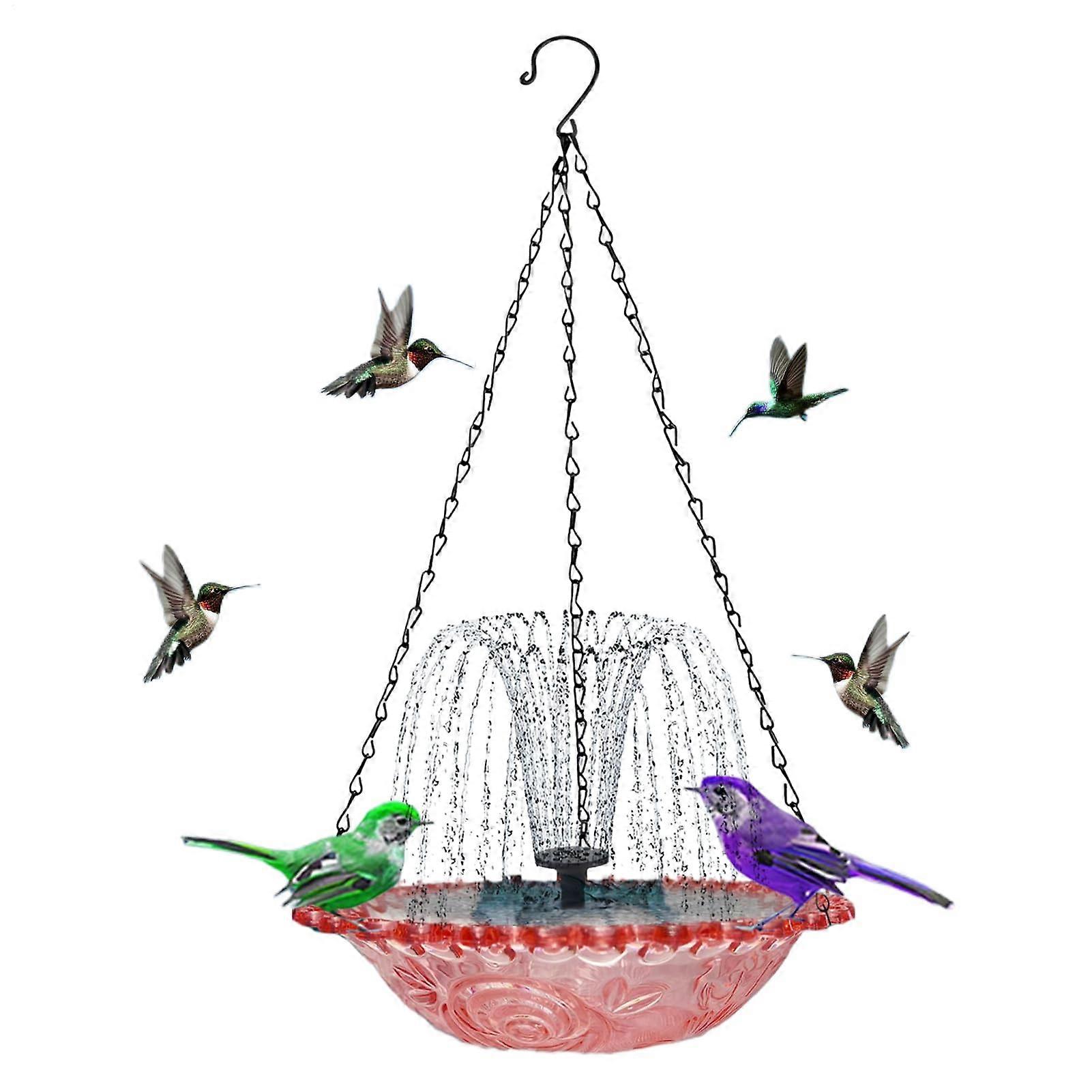 Vogelbadschale Solar-Powered Bird Bath with Fountain, Pink Hanging Bird Bath for Hummingbirds and Wildlife, Garden Balcony Decor
