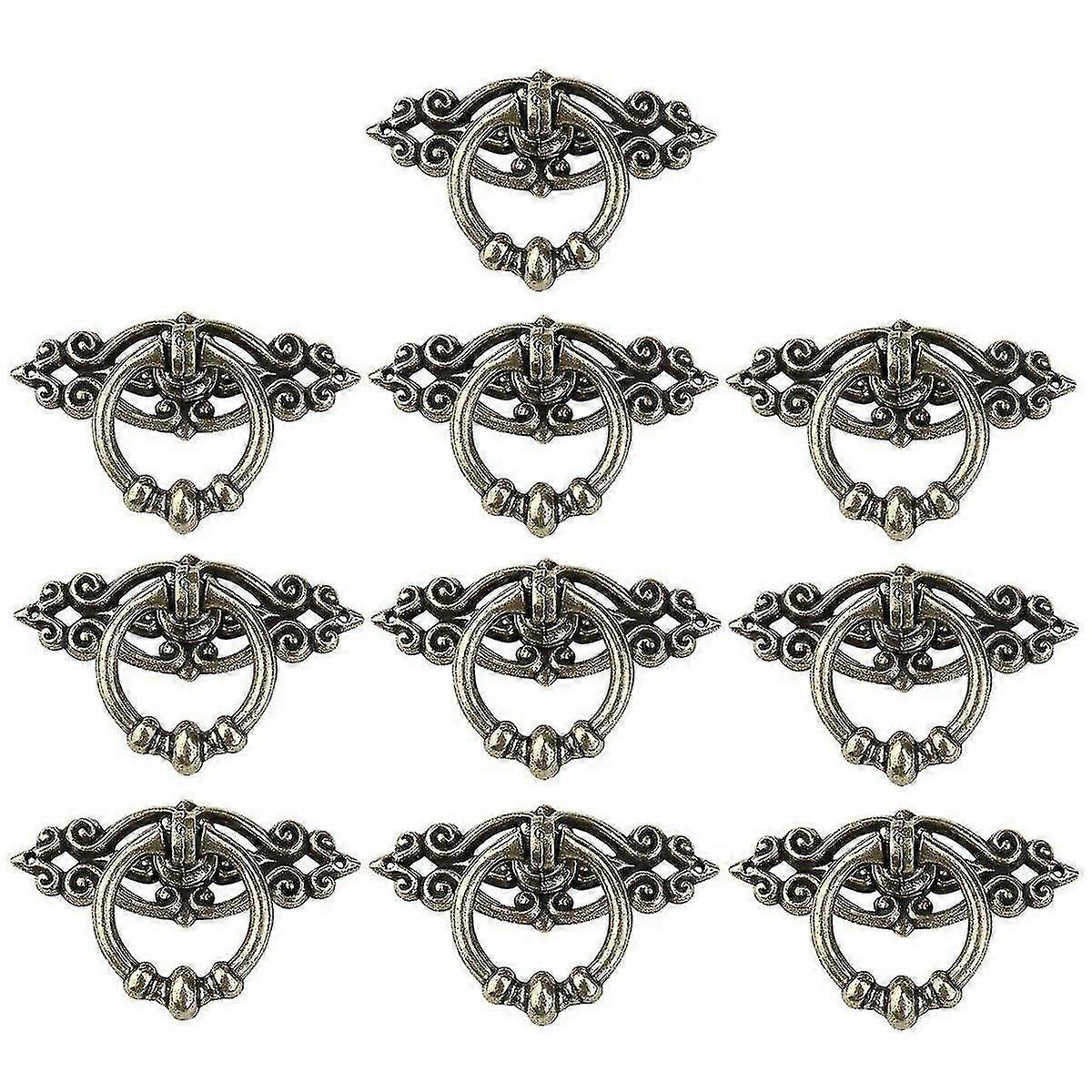 10 Pack Vintage Cabinet Cupboard Drawer Ring Pull Handles Knobs Antique Brass