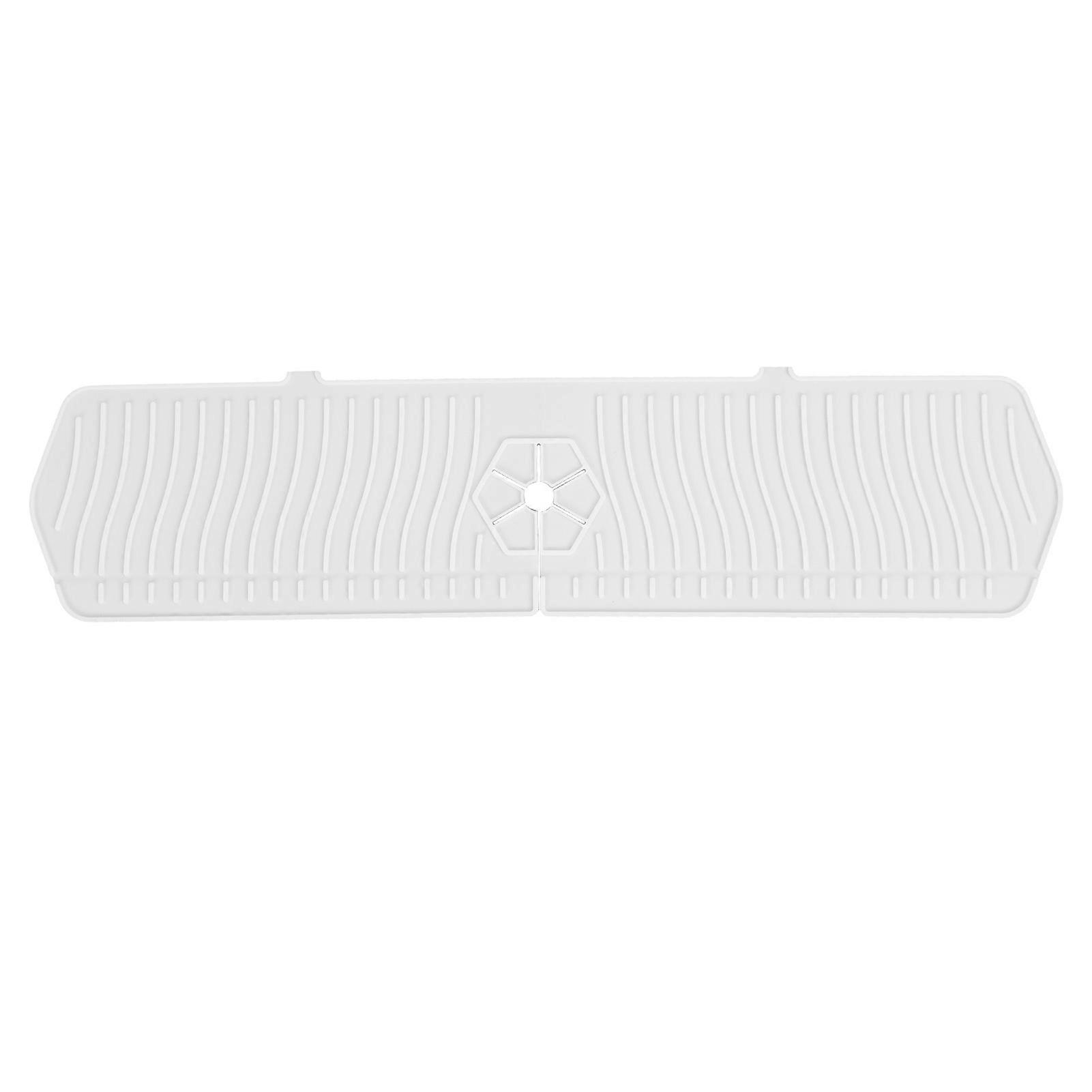 Sink Splash Guard Antislip Versatile Soft Silicone Faucet Handle Water Catcher Pads for Kitchen Bathroom 61 X 14.8CM White