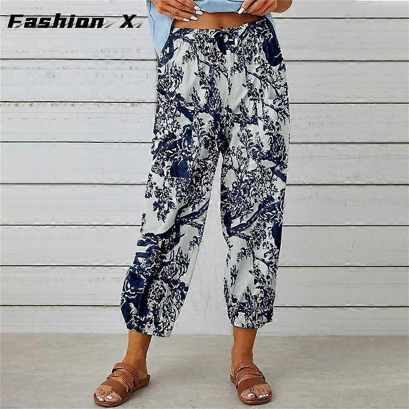 Cotton and Linen Women's Pants Nine-minute Pants Drawstring Elastic Waistband Pants