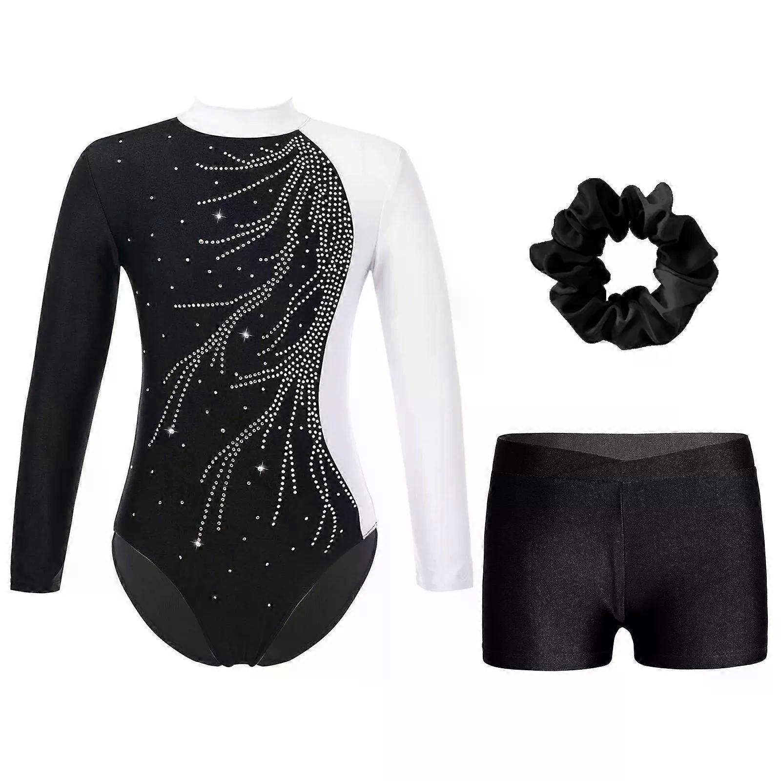 Çocuk Kızlar Bale Dans Jimnastik Tek Parça Streç Giysi Parlak Rhinestone Bodysuit Şort ile Paten Akrobasi Yoga Spor Yüzme