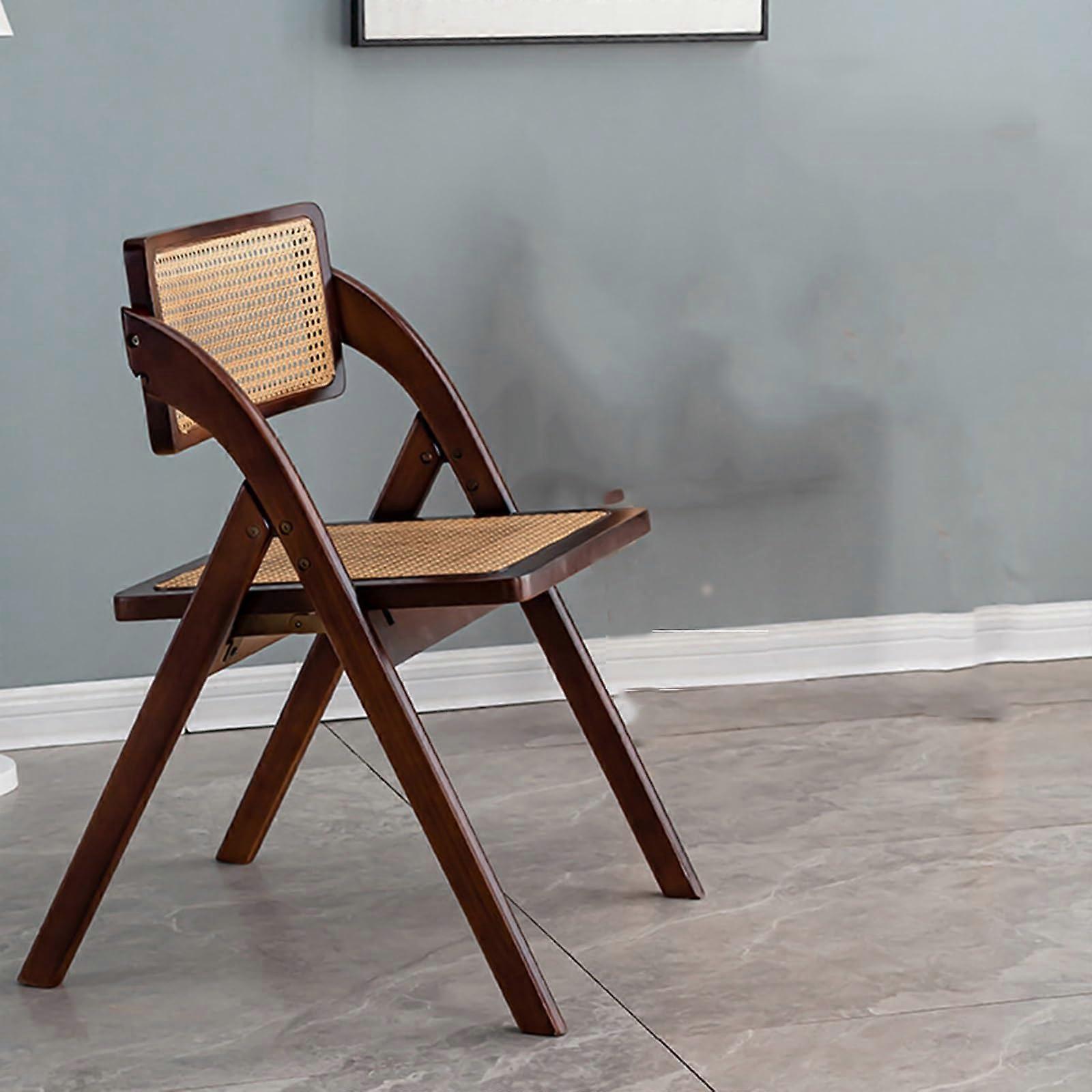 Solid Rattan Chair with Backrest, Woven Folding Chair, Rattan Folding Chair for Leisure (Walnut Colour) Ref: 7453