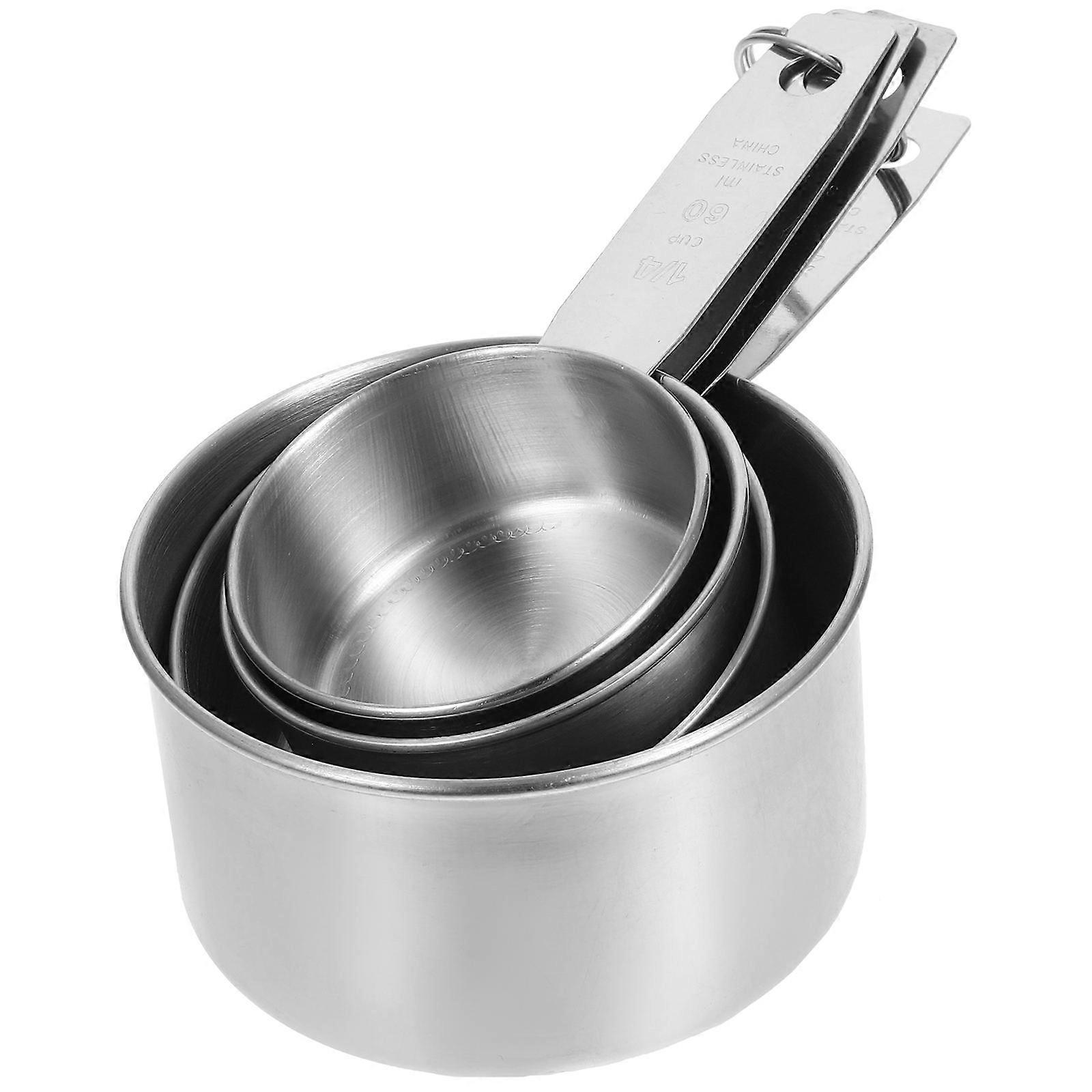 Cooking Measuring Cups Set of Grade Stainless Steel Nested Baking Tablespoons for Dry and Liquid Ingredients Silver 60ML 80ML 125ML 250ML