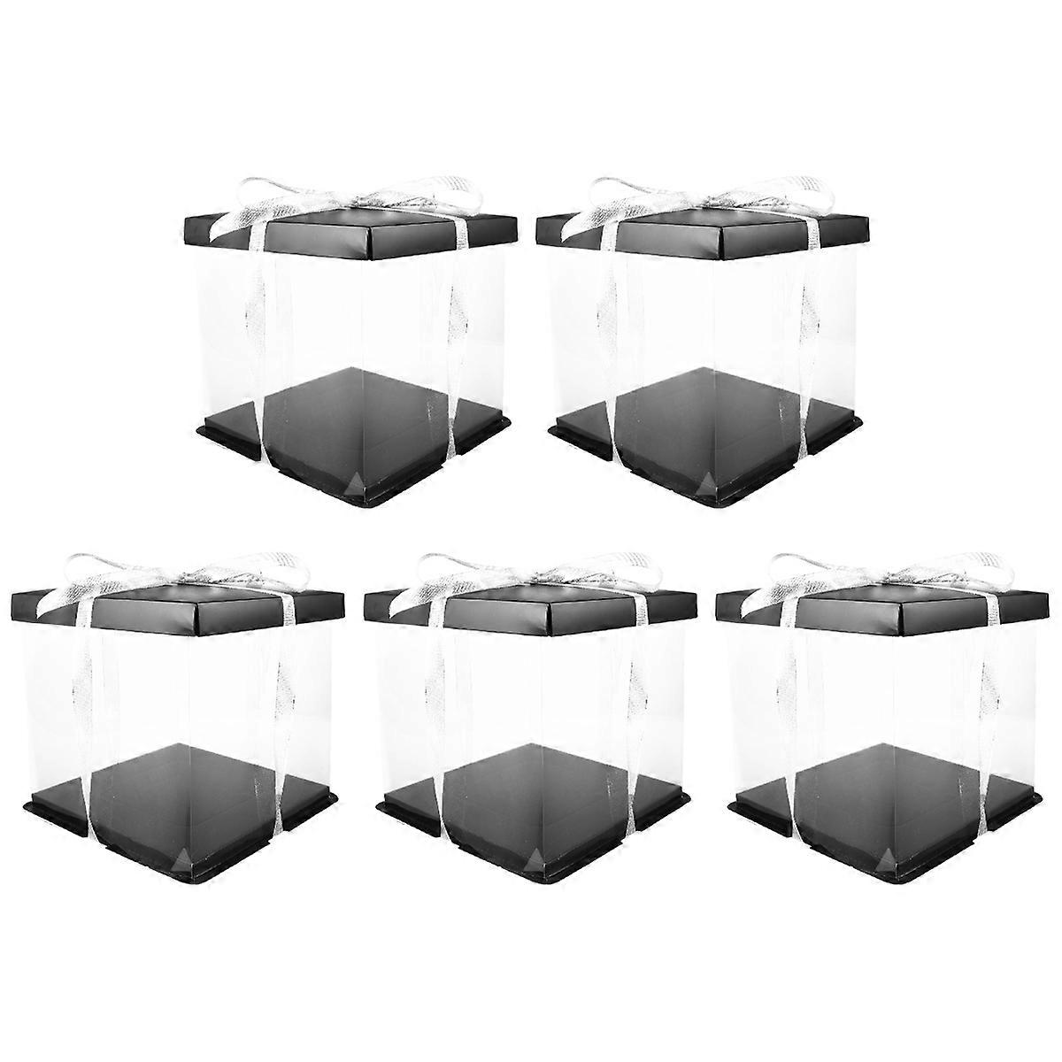 Cake Boxes Simple Design Birthday Celebration Packaging Black Cardboard Transparent 5Set
