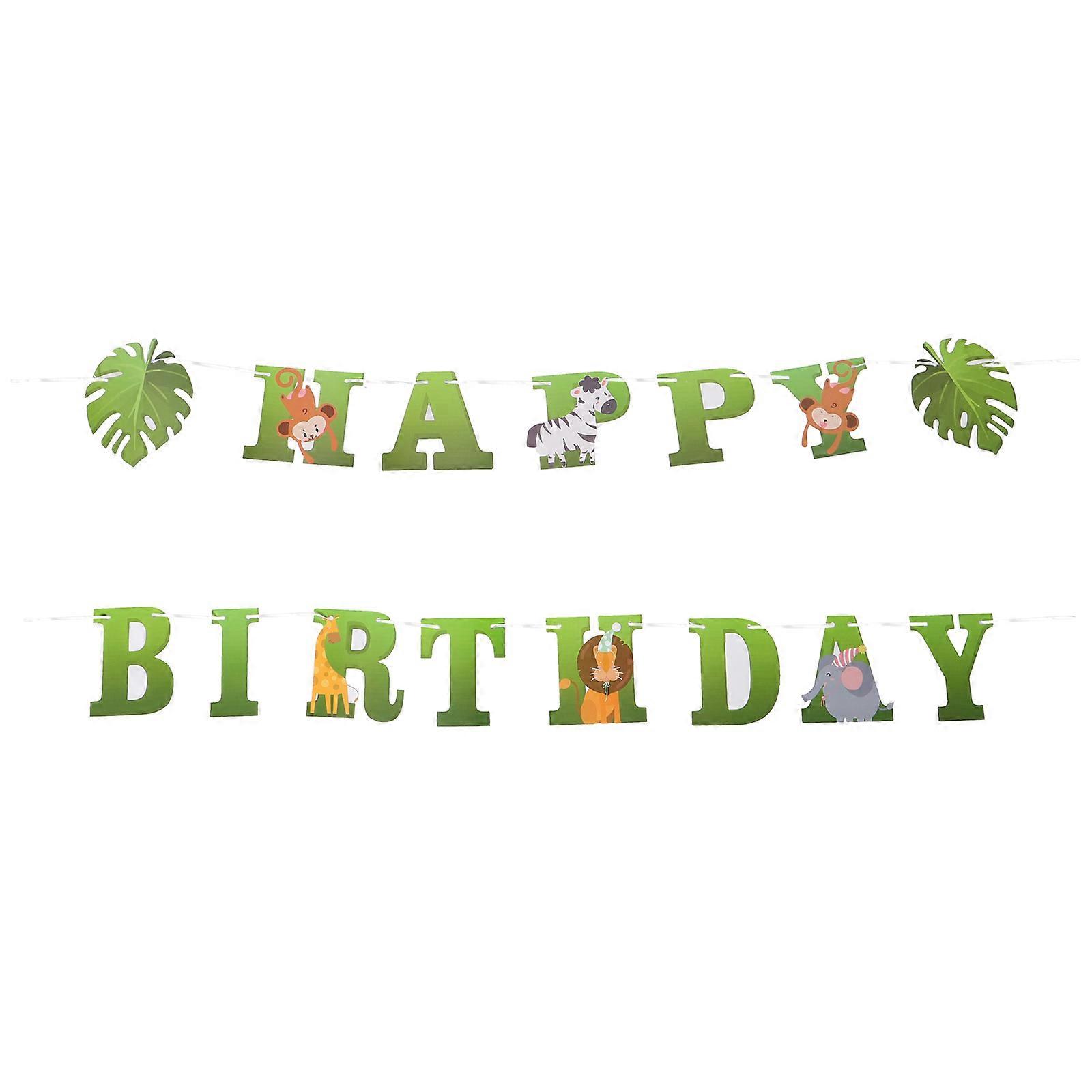 Jungle Theme Animal Birthday Party Banner Multi Colored Happy Birthday Decoration for Kids Party 1Set