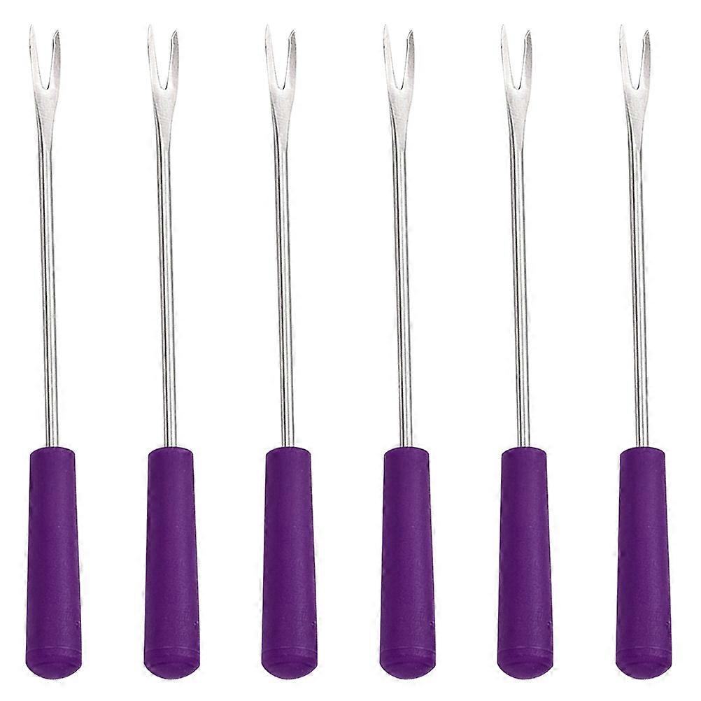 Chocolate Dipping Fork Set Portable Barbecue Grilling Tools Purple Long Handle 6Pcs