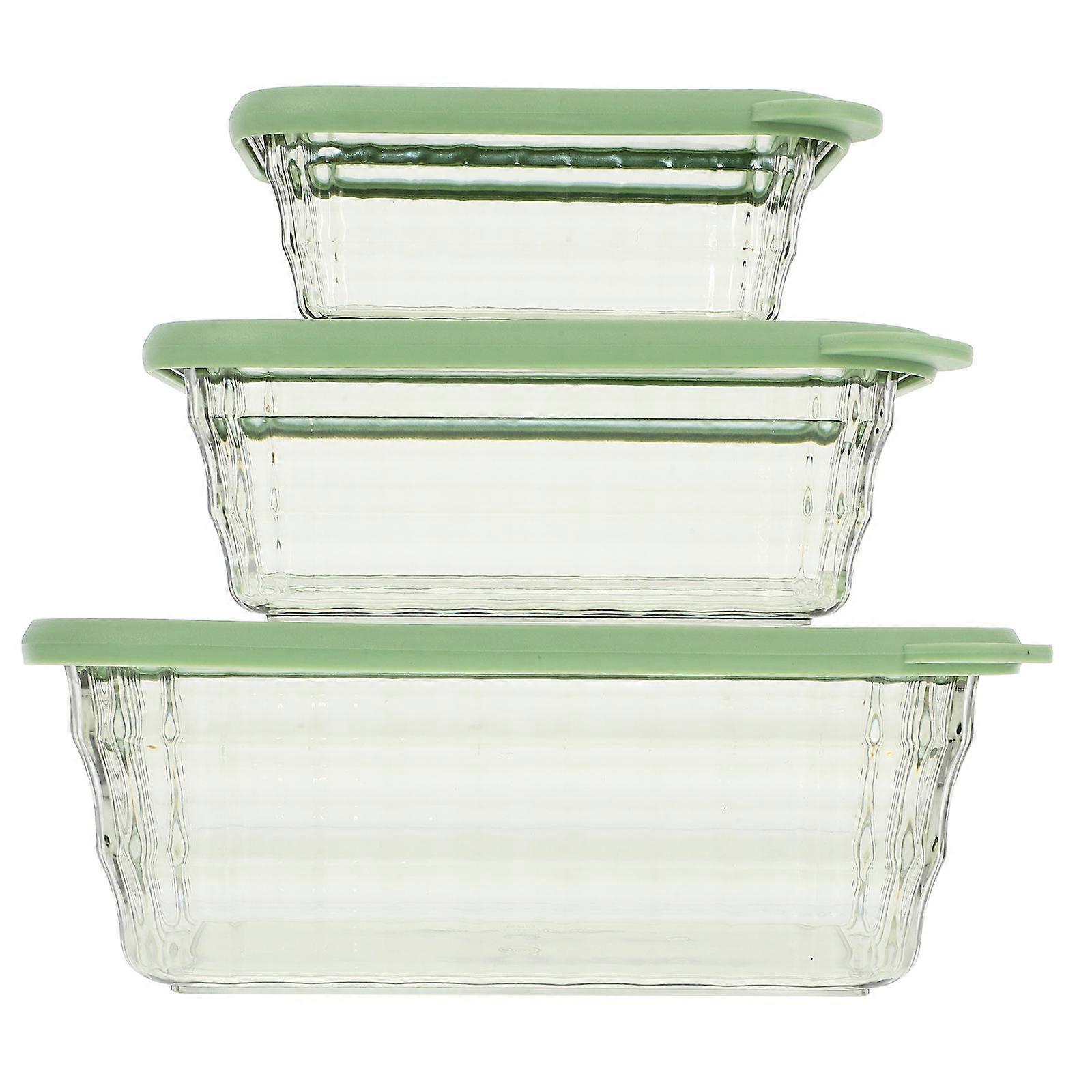 Vegetable Storage Containers Salad Mixing Container Home Use Light Green 24.00X17.00X9.00CM Sealed Design 3Pcs