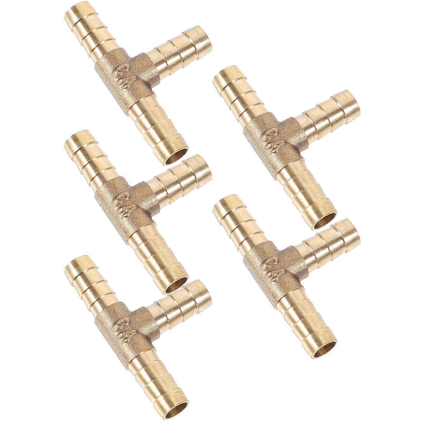 Barb Brass Hose Fitting Air Hose Fitting Three-Way Connection Industrial Use Copper 5Pcs