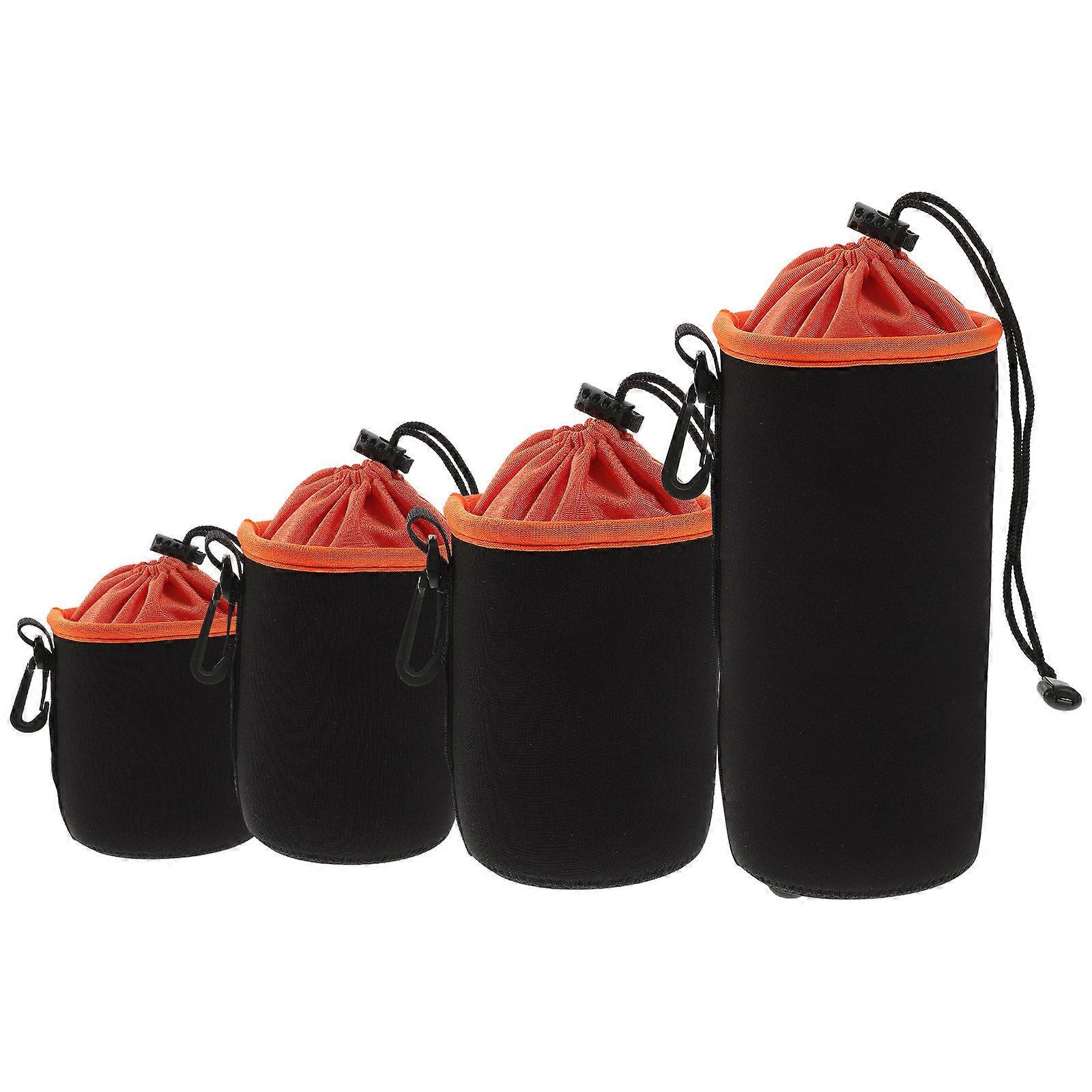 Camera Lens Bags Drawstring Design Orange 24.5X10X10cm Waterproof Protective Cases 4Pcs