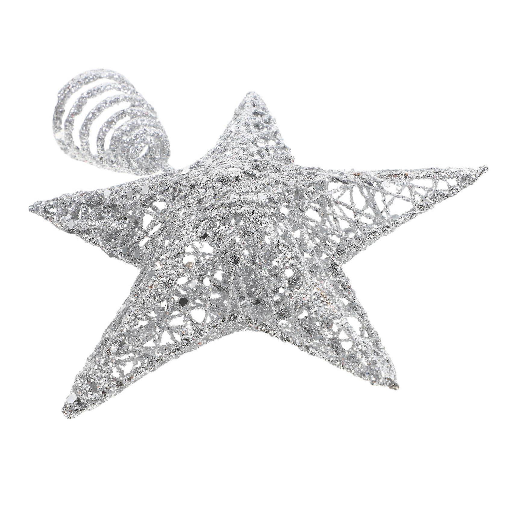 15cm Silver Christmas Tree Topper Sparkling StarShaped Tree Topper Metal Decorative Tree Crown for Festive Holiday Decorations