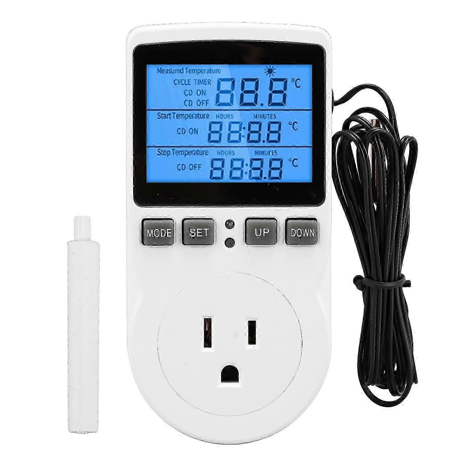 Smart Thermostat Digital Temperature Controller Socket Outlet Timer with Blue Backlight for Homebrew Fermenter Greenhouse