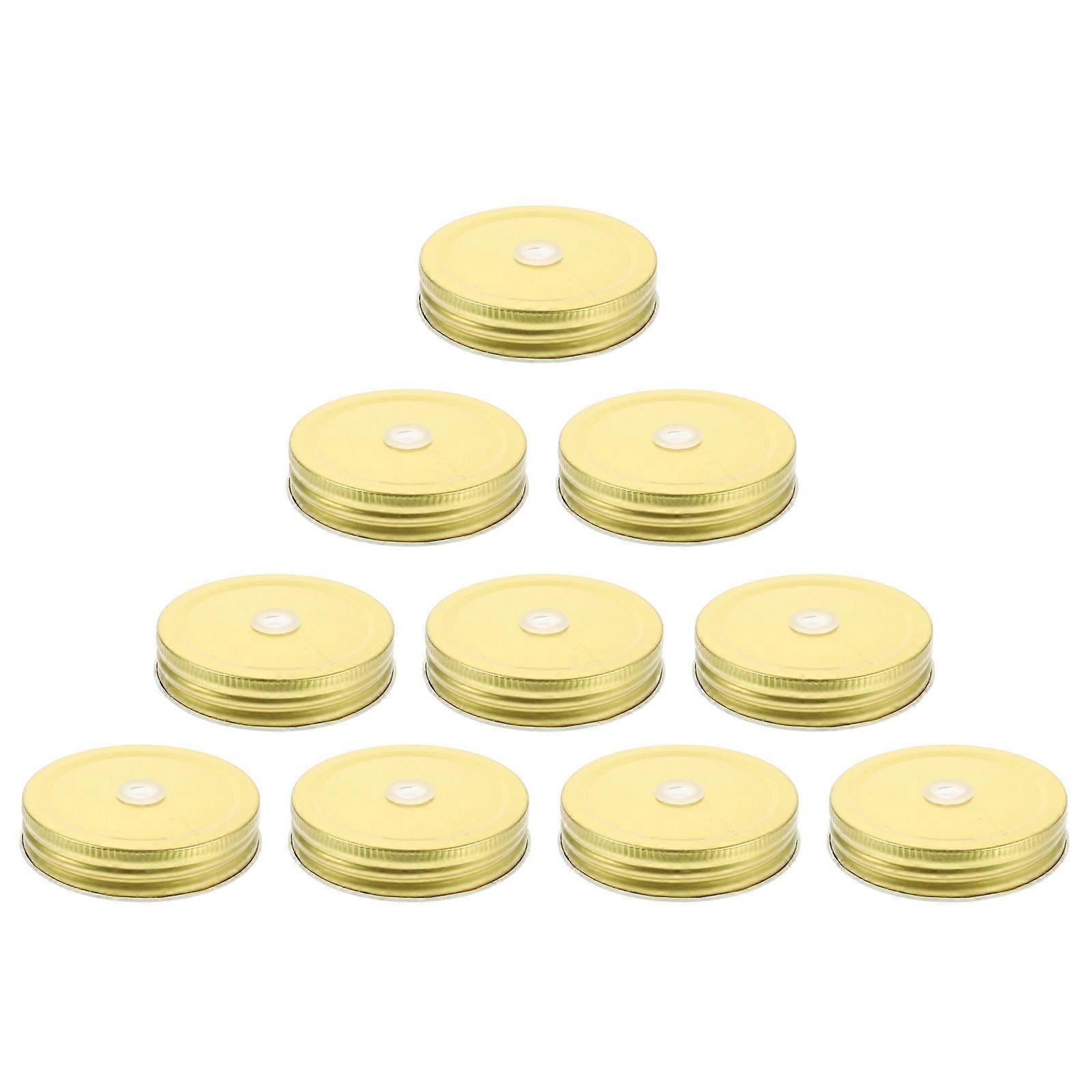 Mason Cup Lids with Straw Hole Simple Design Golden Iron Sealing Effect for Drinking Beverages 12Pcs