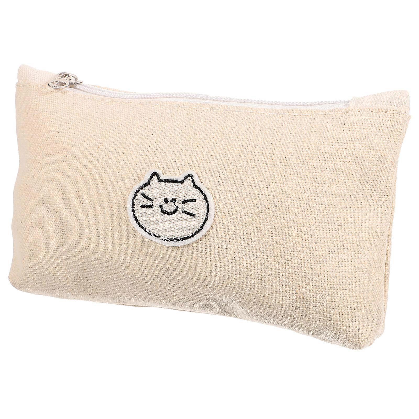 Pen Storage Canvas Pencil Case 20x12x1cm Strong Zipper Tight Stitching 1Set