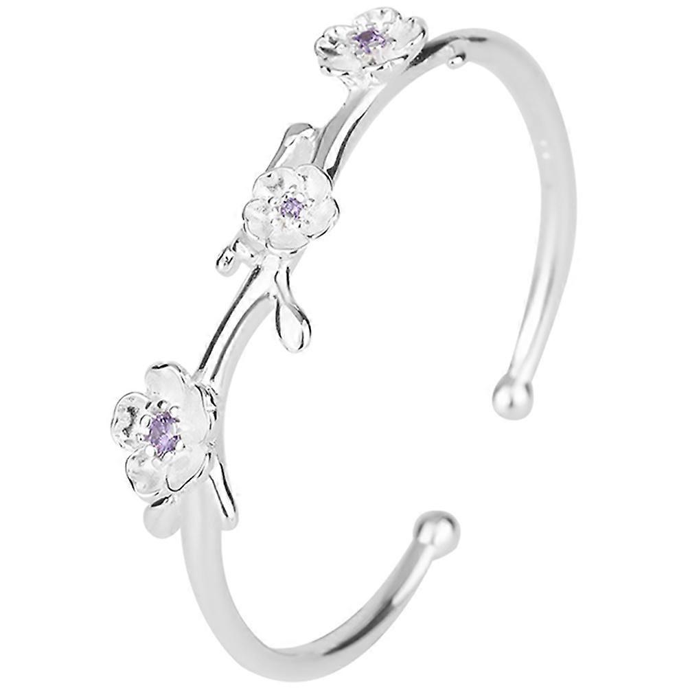 Adjustable Flower Bangle Bracelet with Zirconia Design for Women – Stylish Cuff for Any Occasion, Perfect with Dresses and Casual Outfits