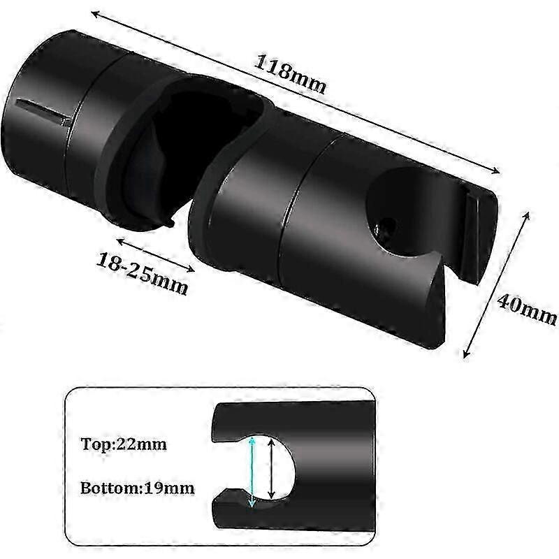 Universal Shower Head Holder for 18 - 25mm Shower Bar Black Matte Solid Abs