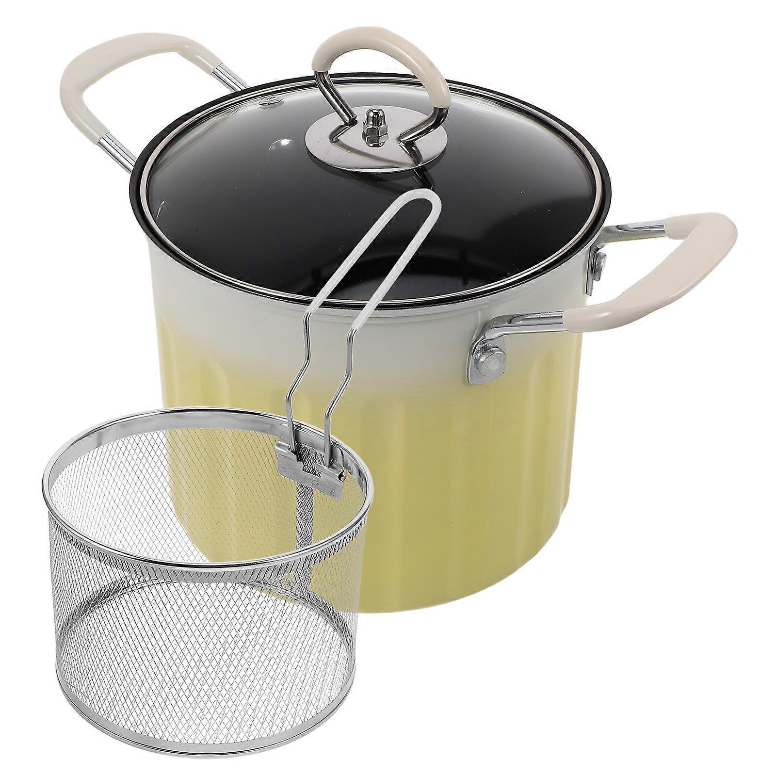 Multifunctional Cast Iron Deep Fryer Pot with Lid for Induction and Gas Stoves – Oil Splatter Prevention Cooking Pot for Seafood, French Fries, and