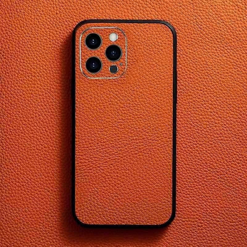 Case For Iphone 13 Ai Ma Orange Leather Frame Lens High-grade Lychee Pattern No3597