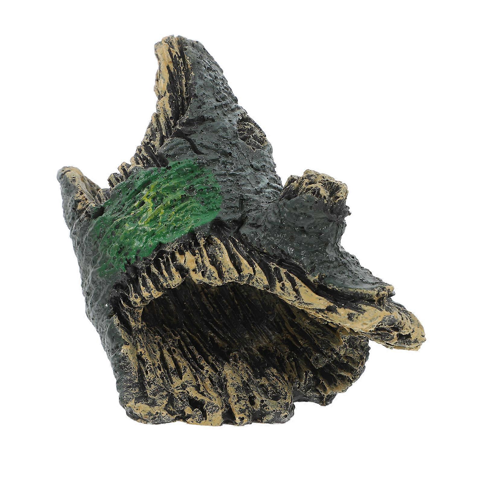 Reptile Cave Hideout Habitat Set Natural Aquarium for Freshwater Tanks Durable Resin Tree Trunk Ornament 1Set