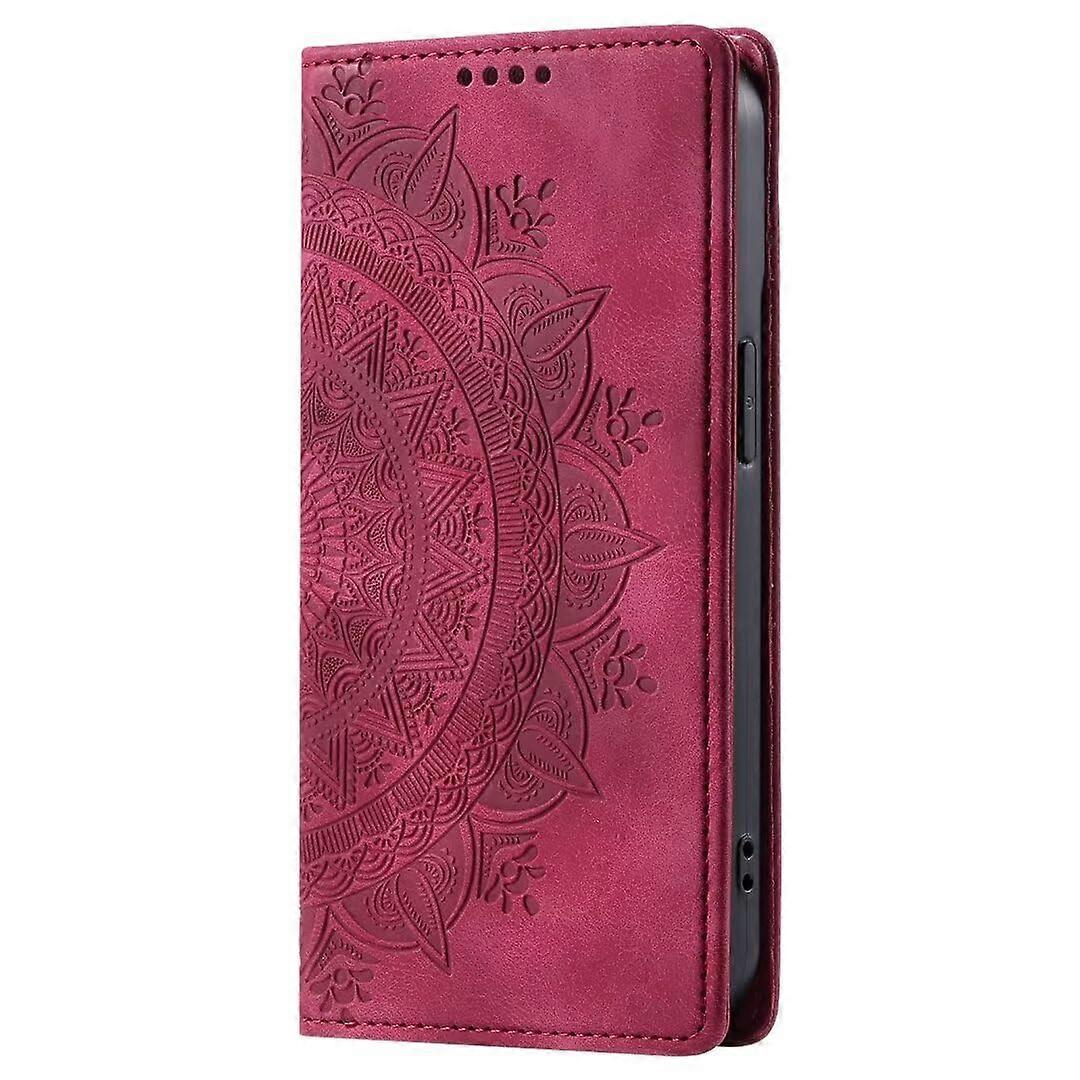 Huawei P20 Case Mandala Leather Flip Wallet Case Red Faux Leather Book Style with Magnetic Card Slot and Stand