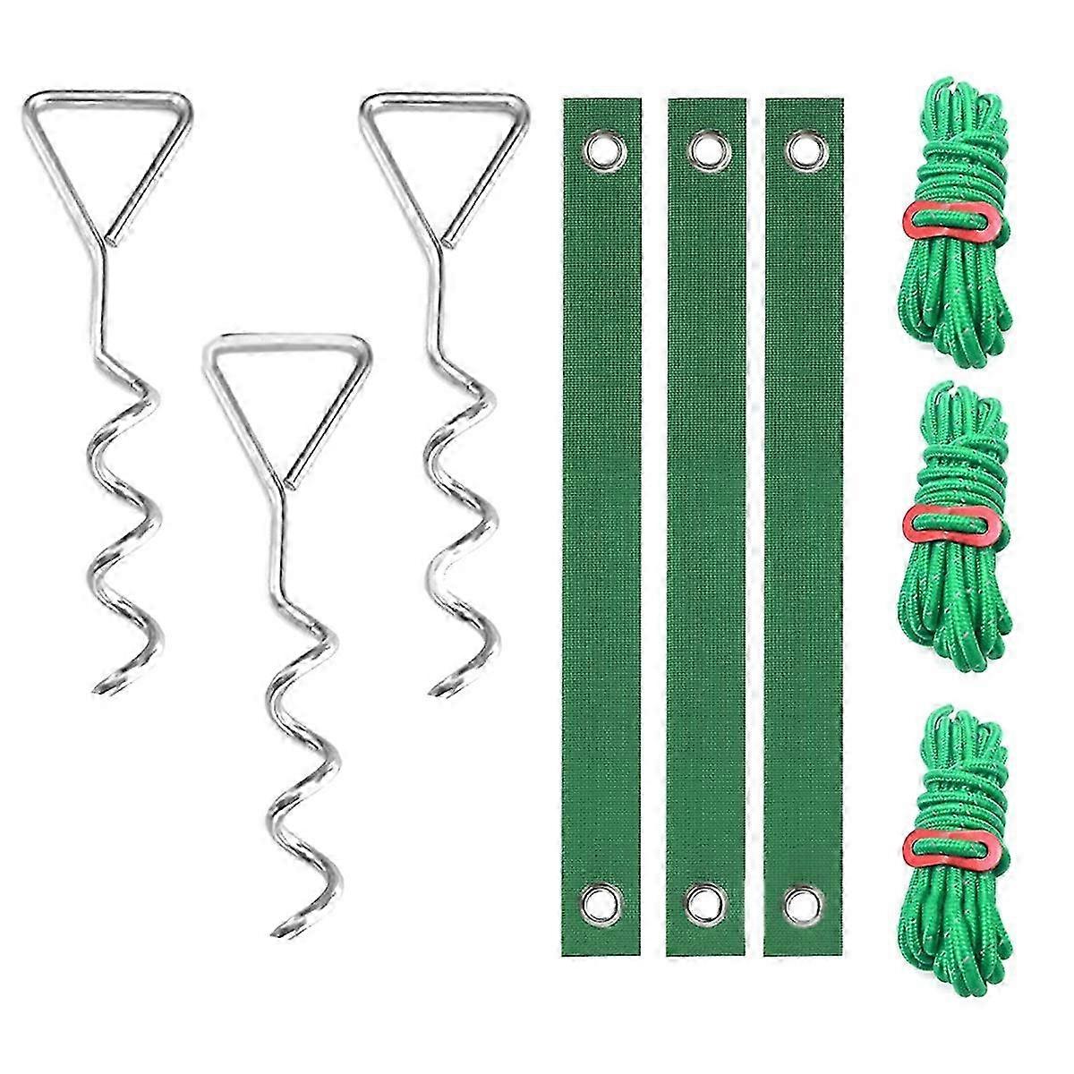 Tree Stakes and Supports for Leaning Trees, 3Pcs 11.8Inch Spiral Stake Kit with Straps and Anchor Ropes