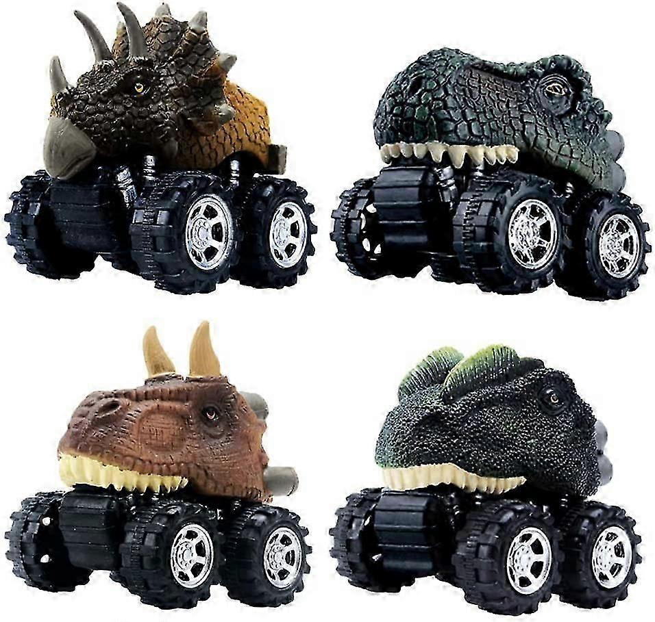 4パックプルバック恐竜玩具車 - 幼児のための楽しいT-レックス&モンスタートラックセット