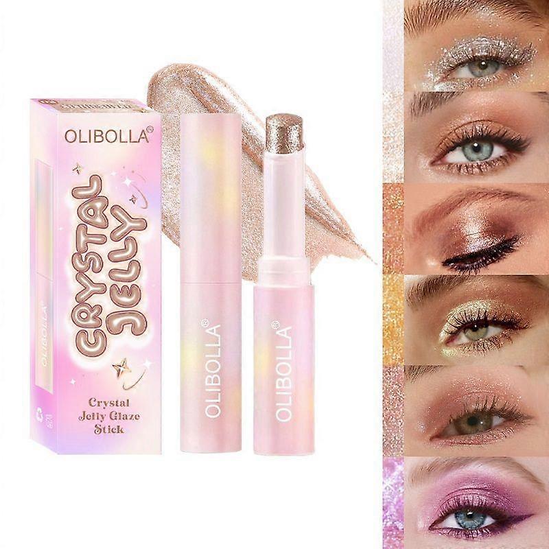 Shimmer Eyeshadow Stick, Crystal Jelly Glaze Stick Eyeshadow Stick, Jelly Glitter Shimmer Long-lasting Easy to Blend Stick, 15g