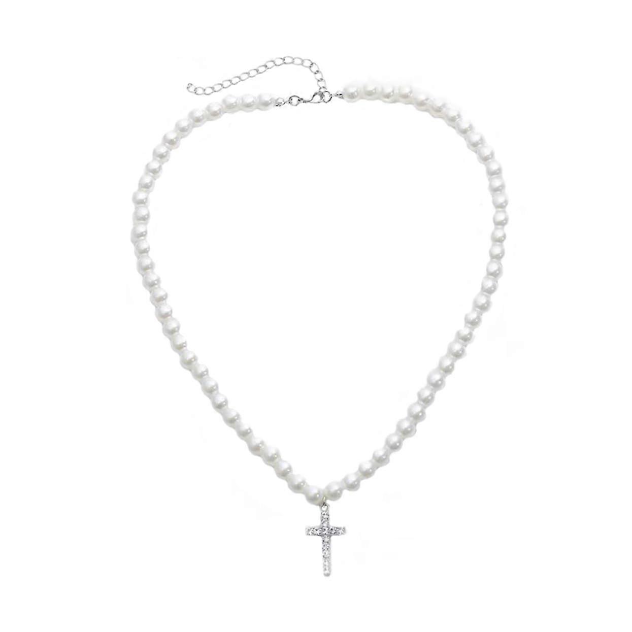 Pearl Necklace Cross Necklace Women with Small Cross Pendant Made of Pearls for Valentine's Day and Jewelry Gifts