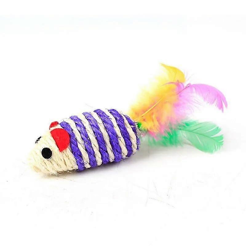 Sisal Mouse Cat Toy Pack of 5 with Colorful Feathers for Interactive Play, Cat Training Accessories for Claw Exercise