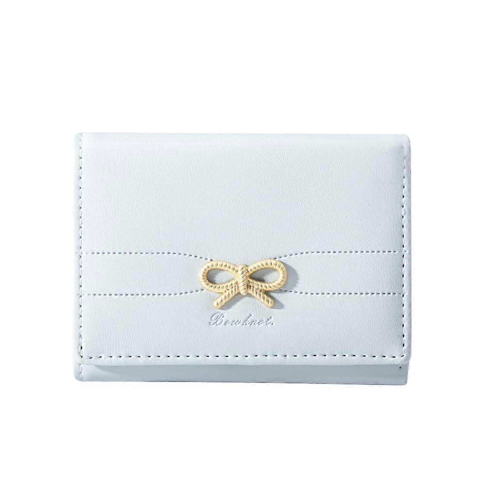 Women's  Leather Wallet Cute Bow Trifold Purse Small Short Format Purse Many Compartments with ID Window Blue